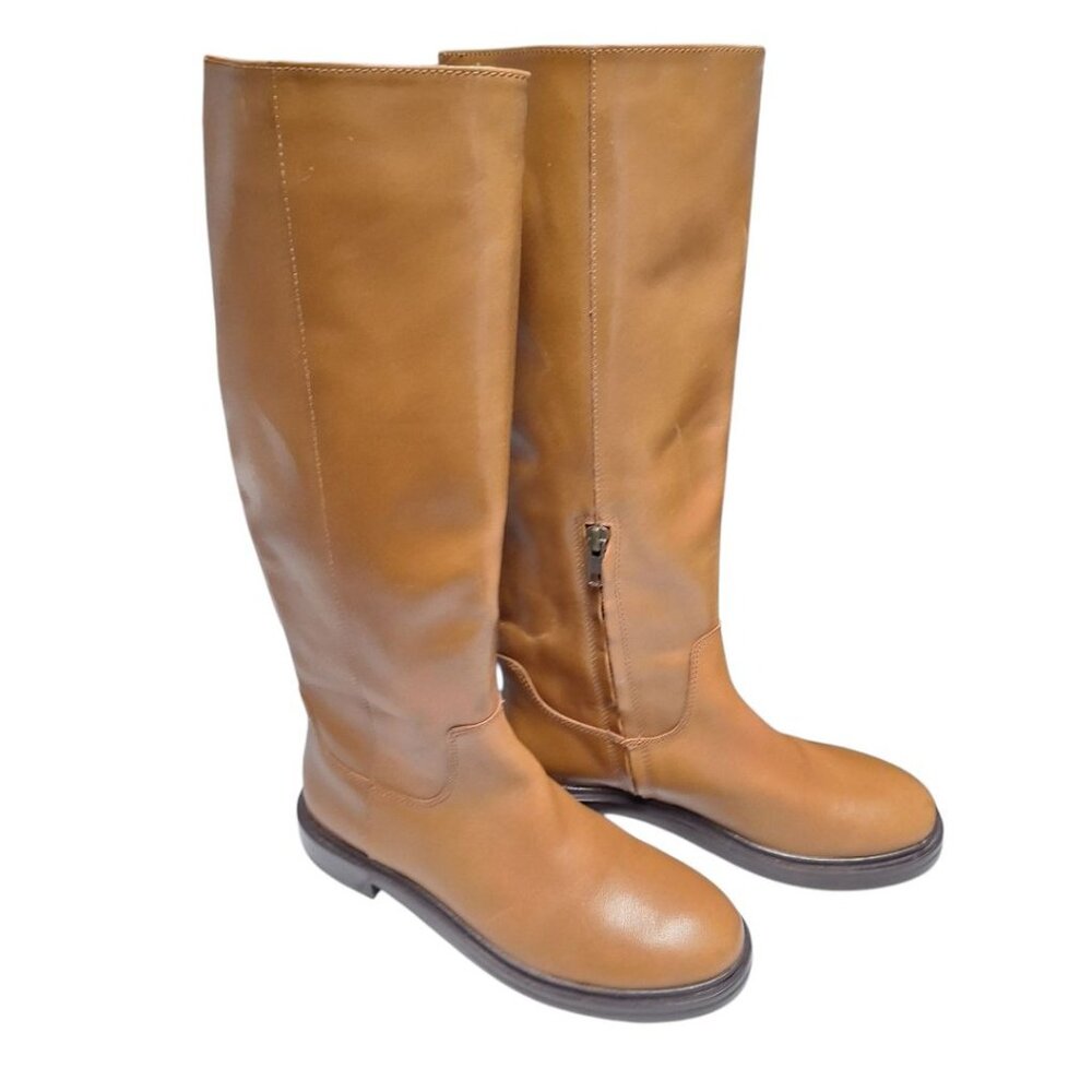 Madewell‎ Drumgold Boot Sepia Leather Womens Size 6 Light Brown Tall Zip NN038 D